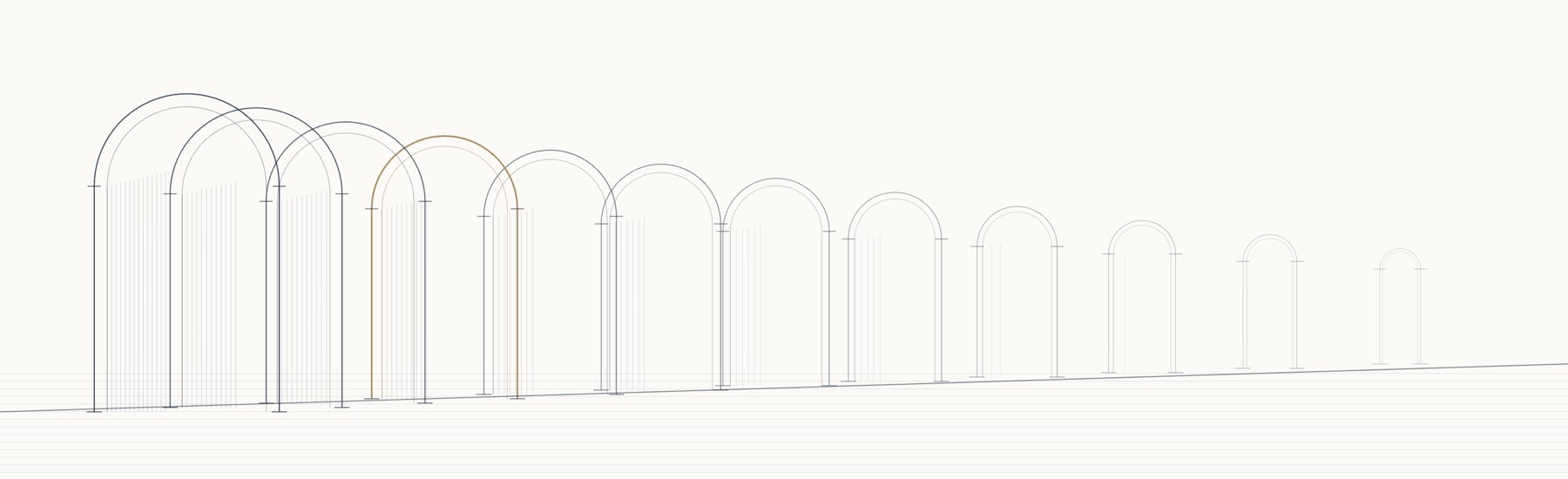 Arcada: colunata em perspectiva, traço de gravura
